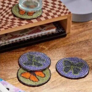 ⭐️ Butterfly Beaded Boho Peasant Hipster Hippie Chic Art Deco Farm Coaster Set